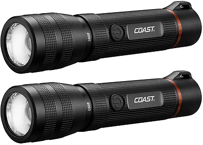 Coast G60R 1000 Lumen USB-C Rechargeable LED Flashlight, 2-Pack