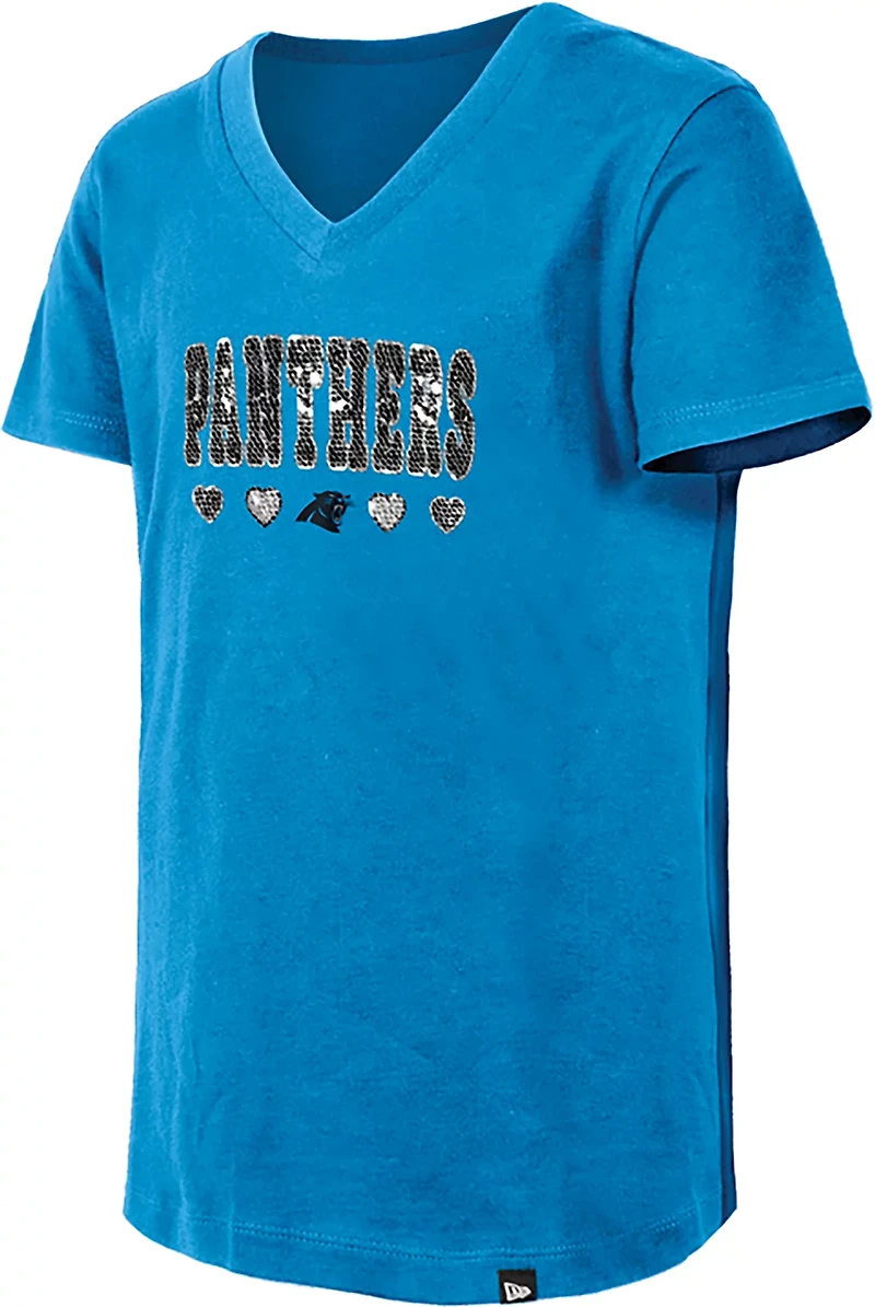 New Era Girls' Panthers Flip Sequins V-Neck T-shirt