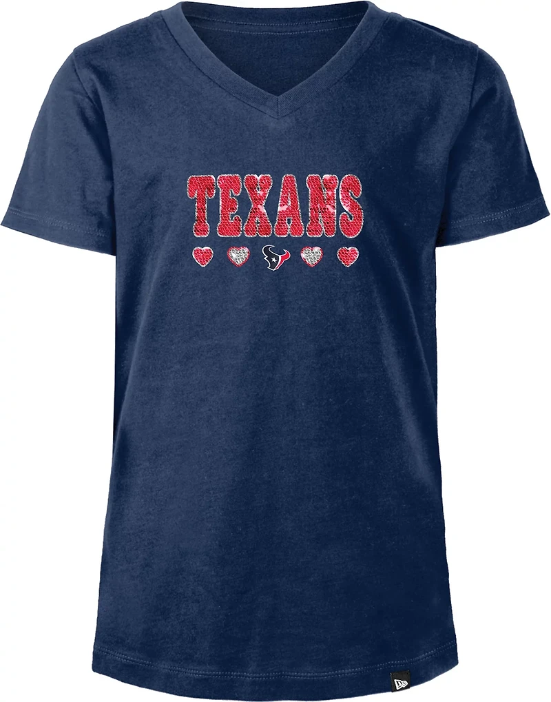 New Era Girls' Texans Flip Sequins V-Neck T-shirt
