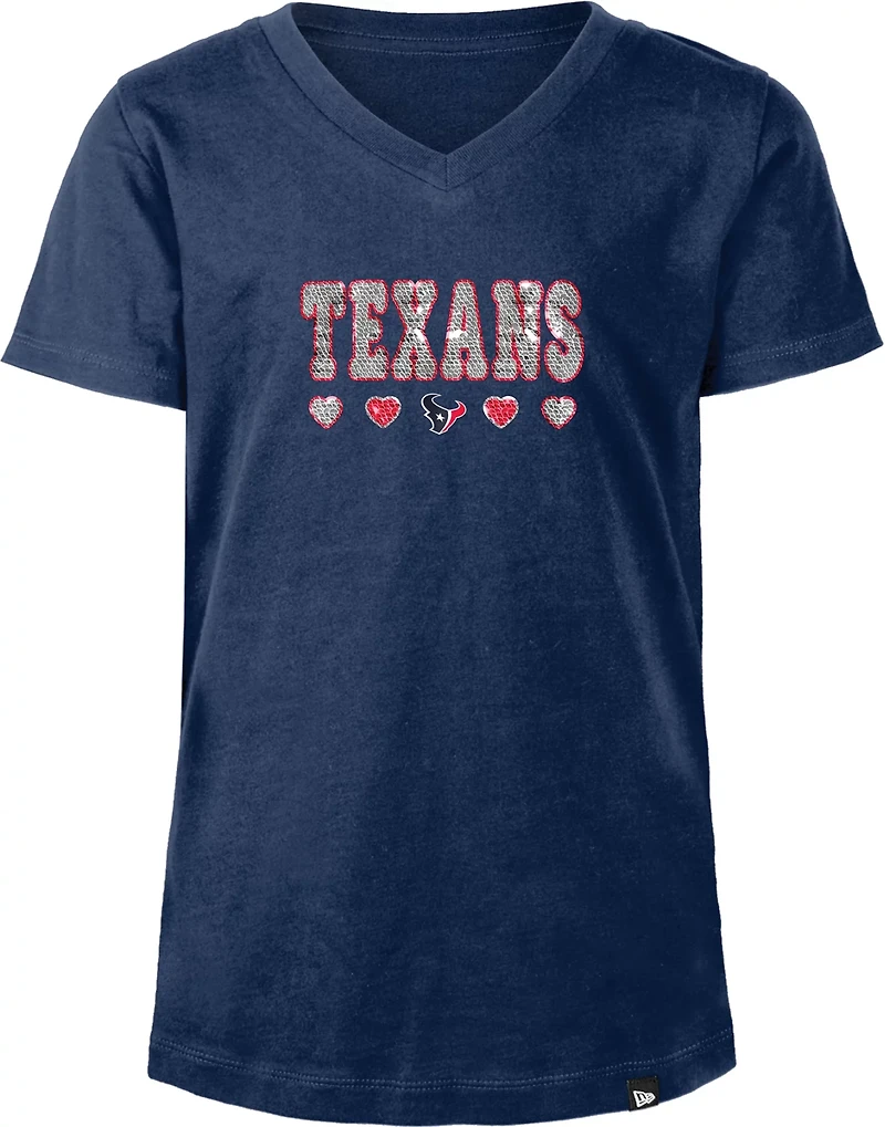 New Era Girls' Texans Flip Sequins V-Neck T-shirt