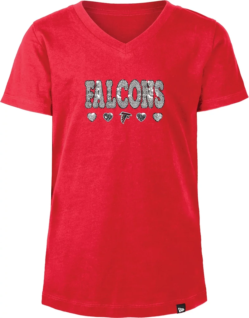 New Era Girls' Falcons Flip Sequins V-Neck T-shirt