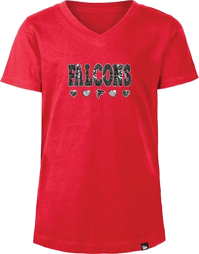 New Era Girls' Falcons Flip Sequins V-Neck T-shirt