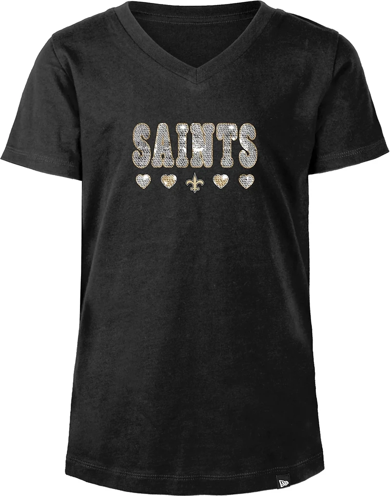 New Era Girls' Saints Flip Sequins V-Neck T-shirt