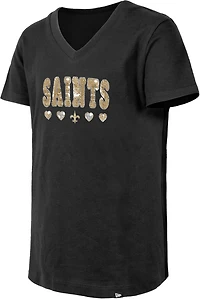 New Era Girls' Saints Flip Sequins V-Neck T-shirt