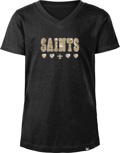 New Era Girls' Saints Flip Sequins V-Neck T-shirt