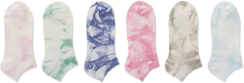 BCG Muted Tie-Dye No Show Socks 6-Pack