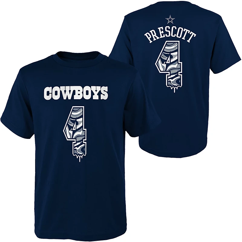 Outerstuff Kids' Dallas Cowboys Dak Prescott #4 Name & Number Drip T-shirt