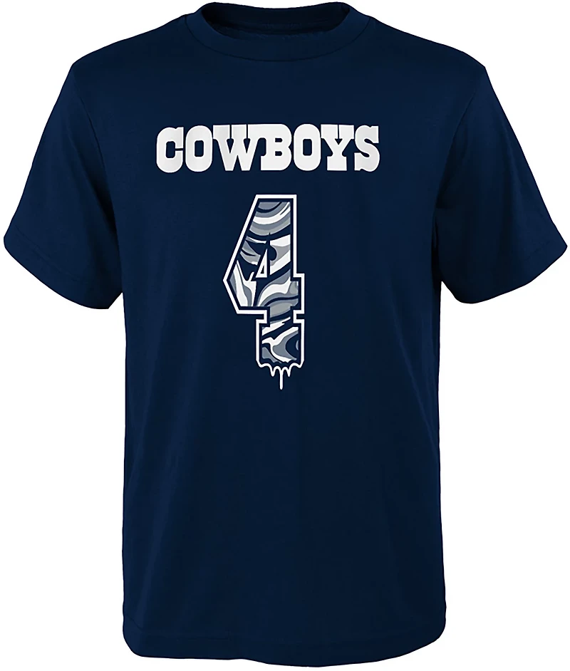 Outerstuff Kids' Dallas Cowboys Dak Prescott #4 Name & Number Drip T-shirt