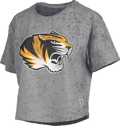 Three Square Women's University of Missouri Distressed Logo Waist Length Sun Washed T-shirt