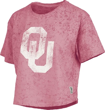 Three Square Women's University of Oklahoma Distressed Logo Waist Length Sun Washed T-shirt