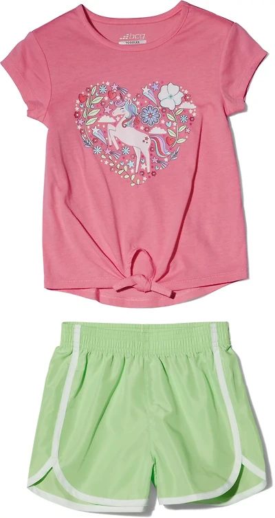 BCG Toddler Girls' Unicorn Front Tie Shirt and Shorts Set