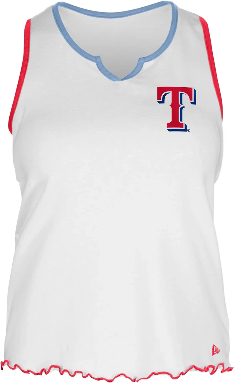 New Era Women's Texas Rangers V-notch Lettuce Hem Tank Top