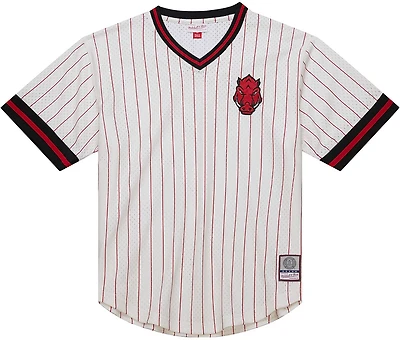 Mitchell & Ness Men's Arkansas Pinstripe Mesh V-neck Jersey
