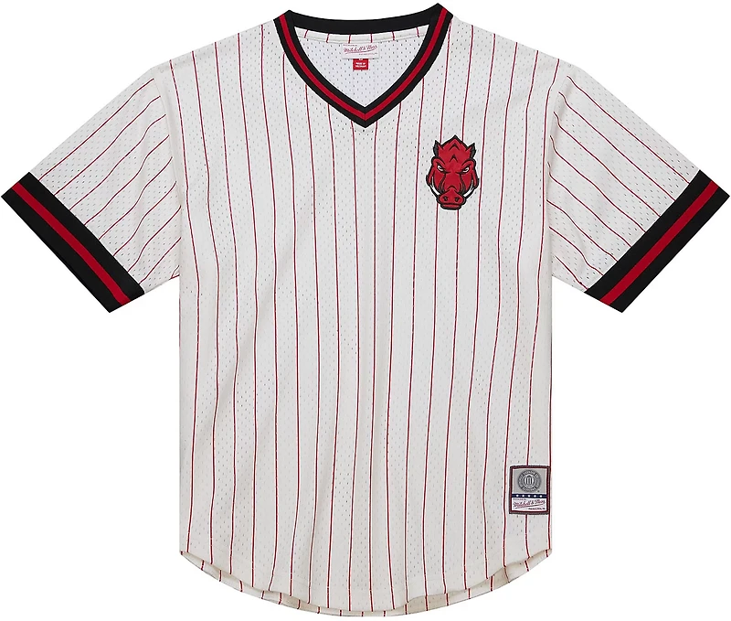 Mitchell & Ness Men's Arkansas Pinstripe Mesh V-neck Jersey