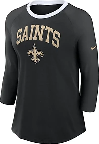 Nike Women's New Orleans Saints Arched 3/4 Sleeve Raglan Top