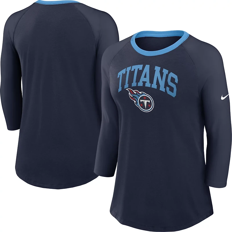Nike Women's Tennessee Titans Arched 3/4 Sleeve Raglan Top
