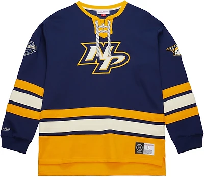 Mitchell & Ness Men's Nashville Predators Heritage Lace Up Long Sleeve Crew Sweatshirt