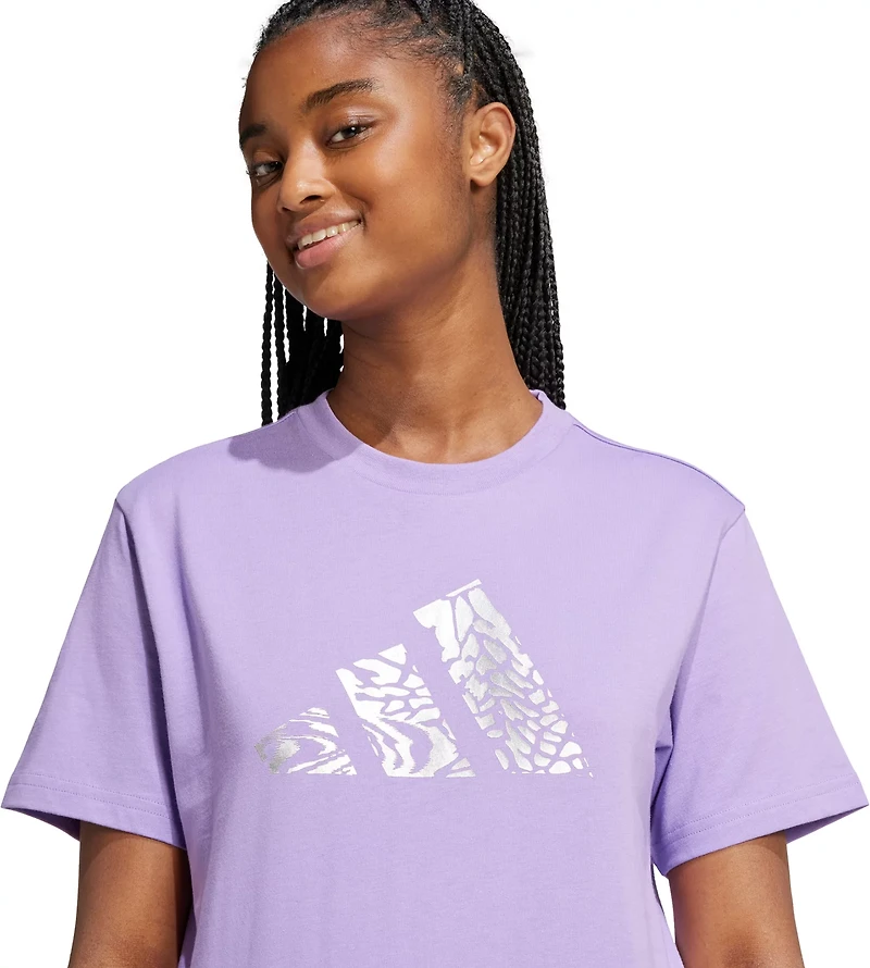 adidas Women's Tech Metallic Graphic Loose Fit Crop T-shirt