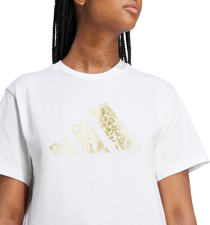 adidas Women's Tech Metallic Graphic Loose Fit Crop T-shirt
