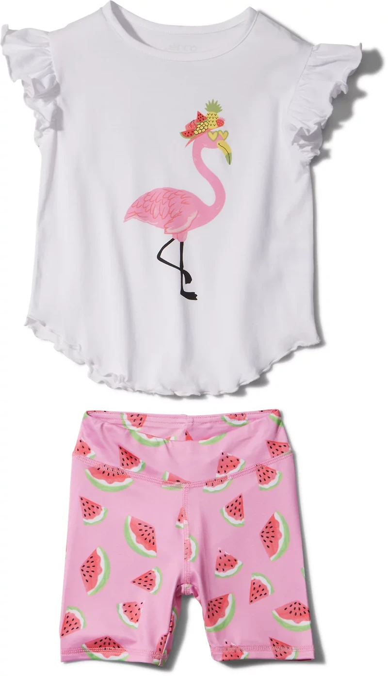 BCG Toddlers' Flamingo Ruffle Tank and Watermelon Shorts Set