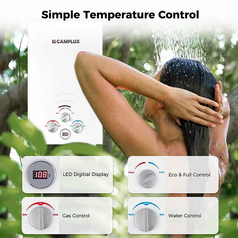 CampLux Digital Display Propane Outdoor 4.22GPM Tankless Water Heater 16 L