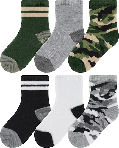 BCG Kids’ Camo Stripe Quarter Socks 6-Pack