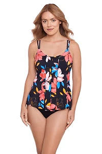 Swim Solutions Women's Floral Pleated Tankini Top