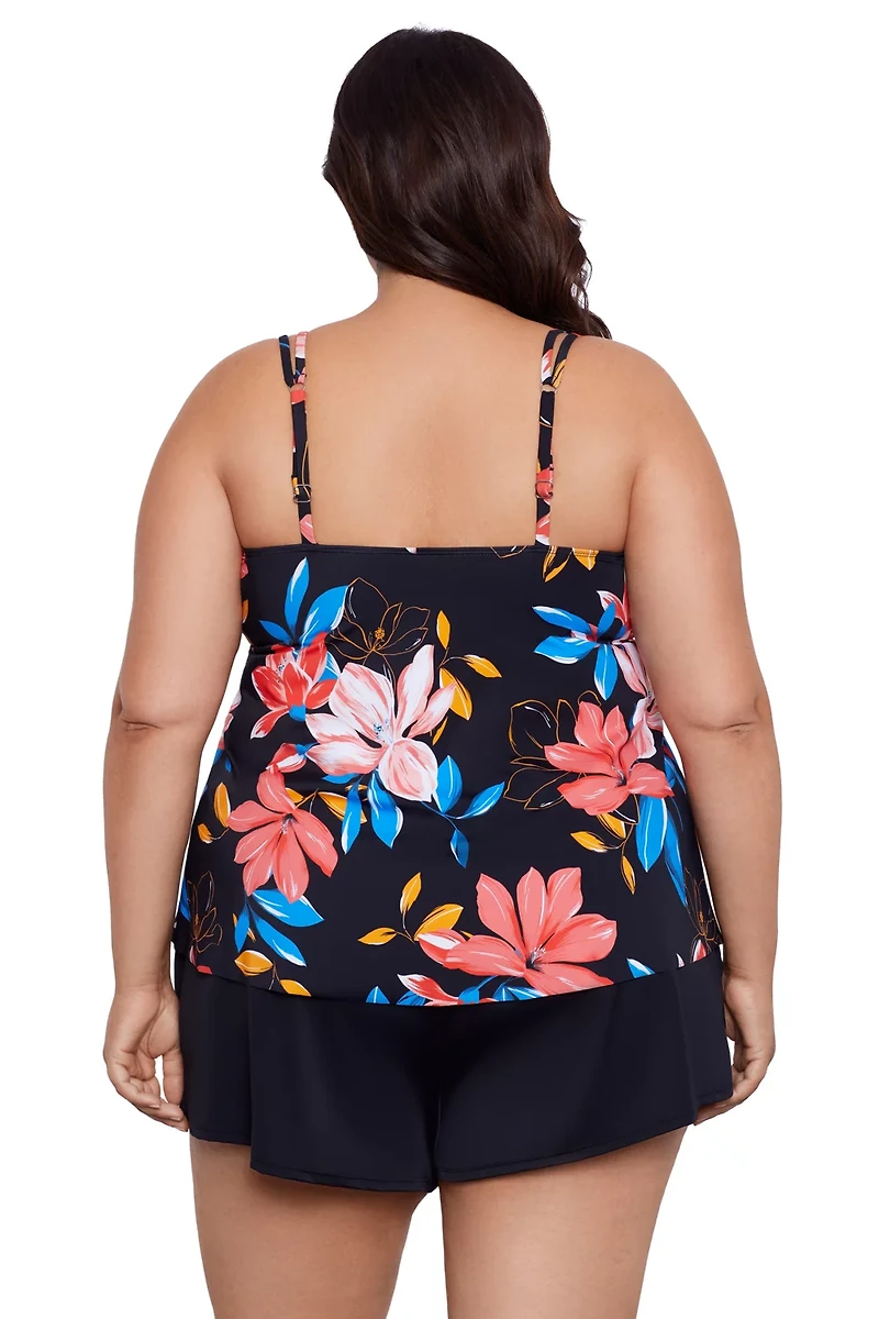 Swim Solutions Women's Plus Floral Pleated Tankini Top