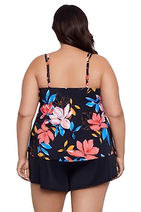 Swim Solutions Women's Plus Floral Pleated Tankini Top