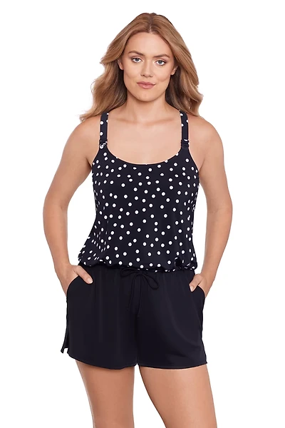 Swim Solutions Women's Rain of Dot Romper with Pockets