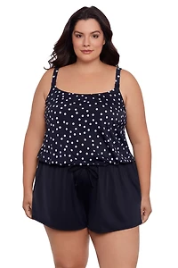 Swim Solutions Women's Plus Rain of Dot Romper with Pockets