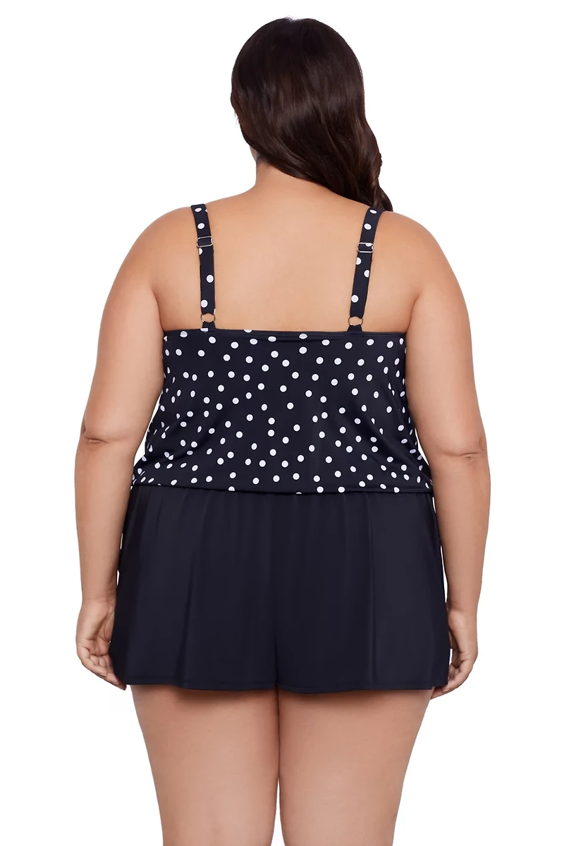 Swim Solutions Women's Plus Rain of Dot Romper with Pockets