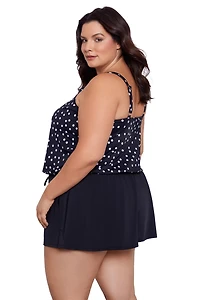 Swim Solutions Women's Plus Rain of Dot Romper with Pockets