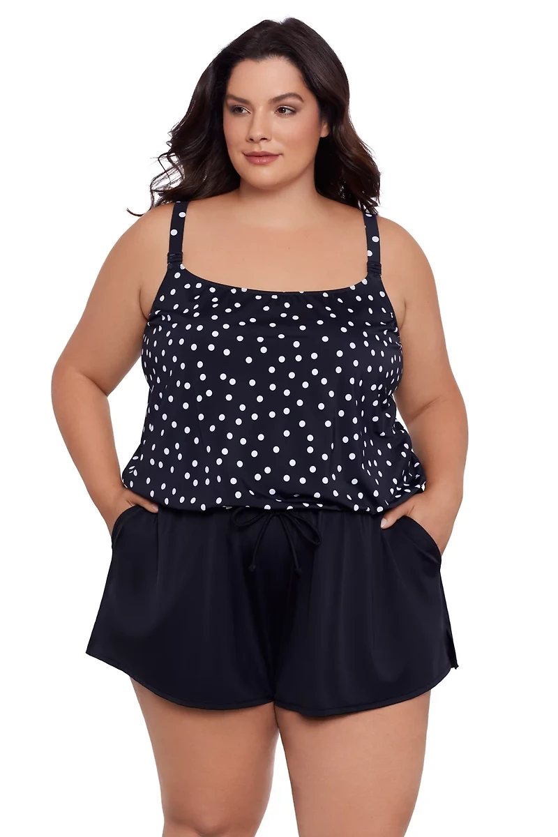 Swim Solutions Women's Plus Rain of Dot Romper with Pockets