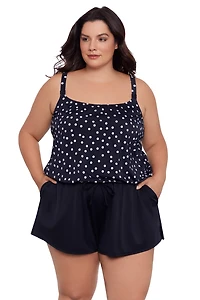 Swim Solutions Women's Plus Rain of Dot Romper with Pockets