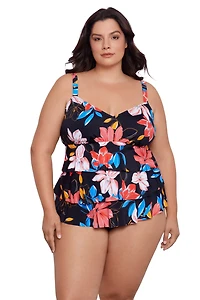 Swim Solutions Women's Hidden Spots Knotted Flyway Fauxkini One Piece Swimsuit