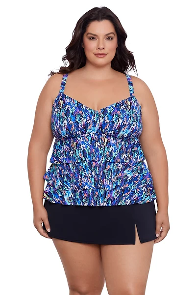Swim Solutions Women's Rainbow Rain Triple Tier Tankini Top