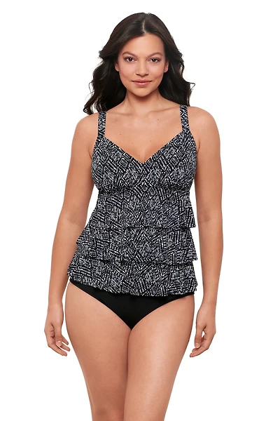 Swim Solutions Women's Abstract Diamonds Triple Tier Tankini Top