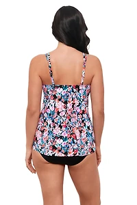 Swim Solutions Women's Blushing Flowers Pleated Front Tankini Top