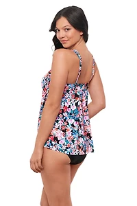 Swim Solutions Women's Blushing Flowers Pleated Front Tankini Top