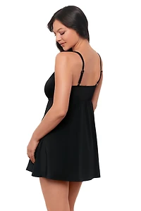 Swim Solutions Women's Solid Empire Swimdress One Piece Swimsuit