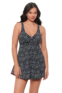 Swim Solutions Women's Abstract Diamonds Bow Front Swimdress