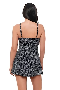 Swim Solutions Women's Abstract Diamonds Bow Front Swimdress