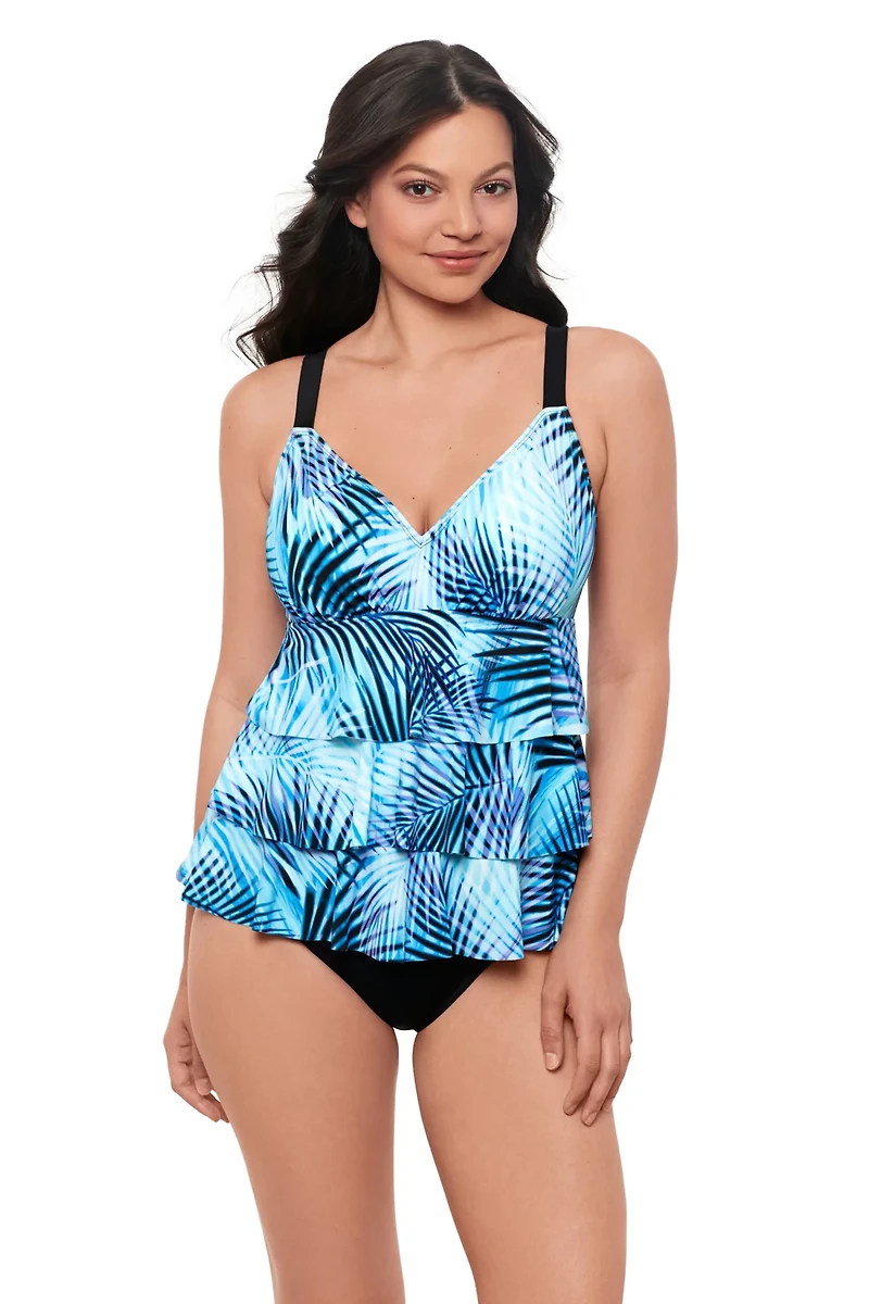 Swim Solutions Women's Leaf It Alone Triple Tier Fauxkini One Piece Swimsuit