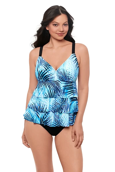 Swim Solutions Women's Leaf It Alone Triple Tier Fauxkini One Piece Swimsuit