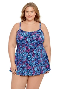 Swim Solutions Women's Plus Spring Fling Empire Swimdress