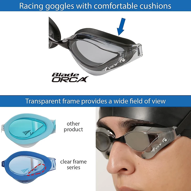 View Adults' Blade Orca SWIPE Antifog Racing Swim Goggles