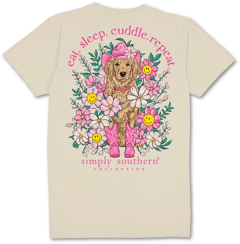 Simply Southern Girls' Floral Cow Dog Graphic T-shirt