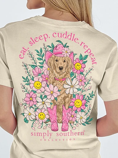 Simply Southern Girls' Floral Cow Dog Graphic T-shirt