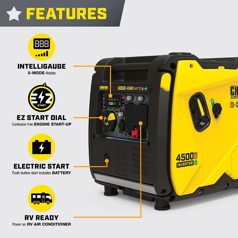Champion Power Equipment 4,500W Electric Start Dual Fuel RV Ready Inverter Generator